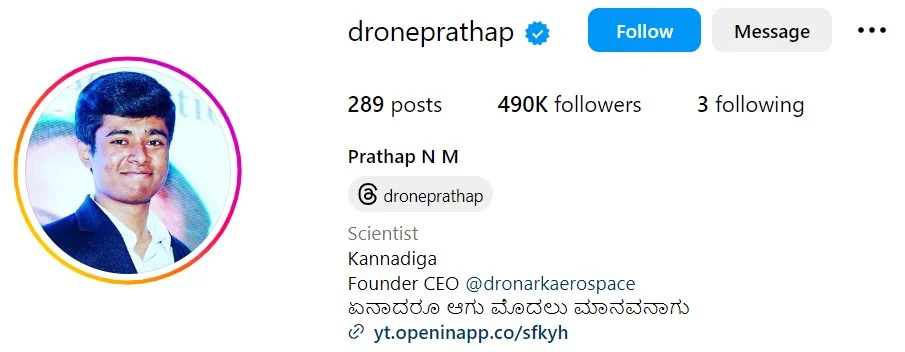 Drone Prathap's Instagram account