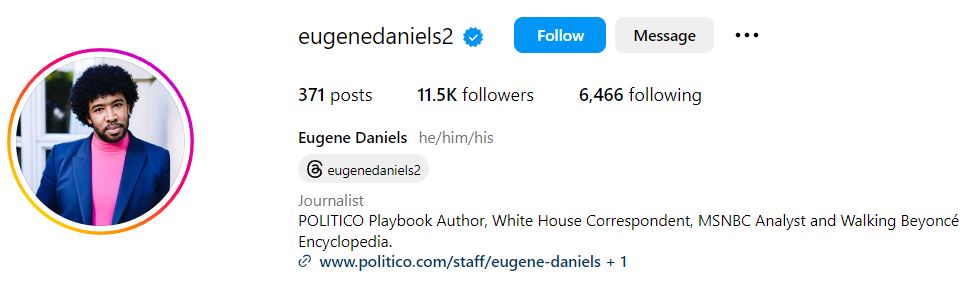 Eugene Daniels' Instagram account