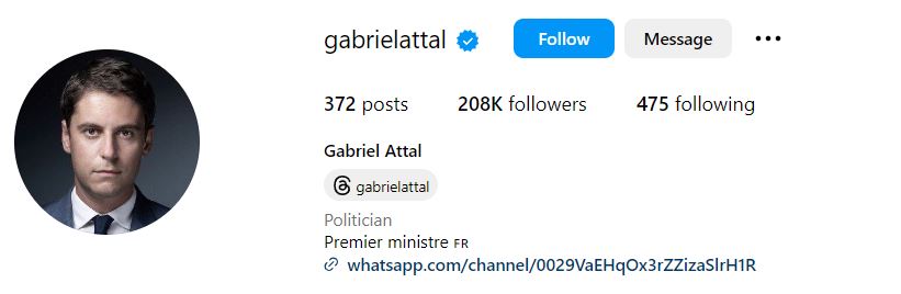 Gabriel Attal's Instagram account