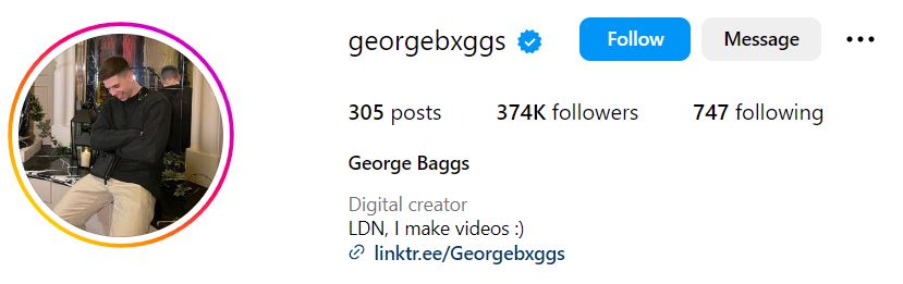 George Baggs' Instagram account