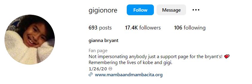 Gianna Bryant's Instagram account