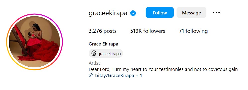 Grace Ekirapa's Instagram account