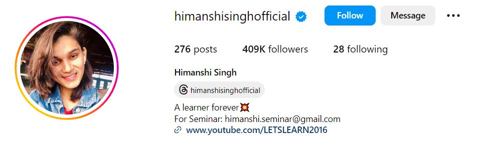 Himanshi Singh's Instagram account