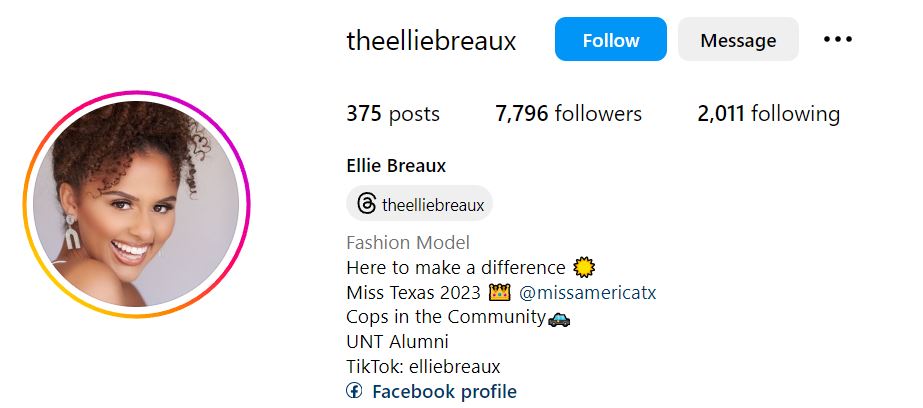 IG profile of Ellie Breaux