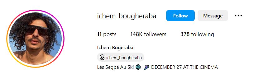 Ichem Bougheraba's Instagram account