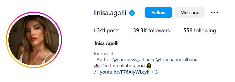 Ilnisa Agolli's Instagram account