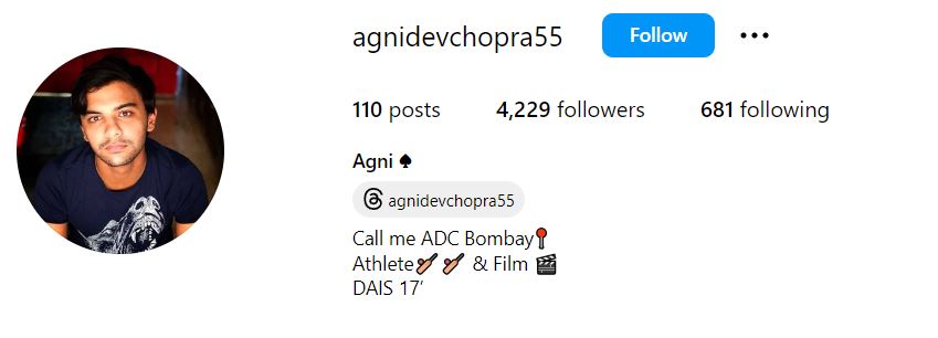 Instagram Profile of Agni Chopra