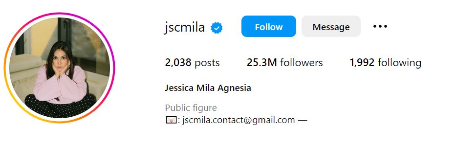 Jessica Mila's Instagram account