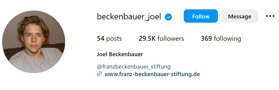 Joel Beckenbauer's Instagram account