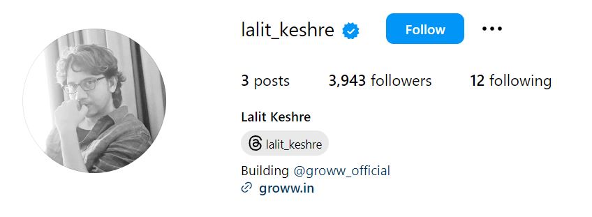 Lalit Keshre's Instagram account