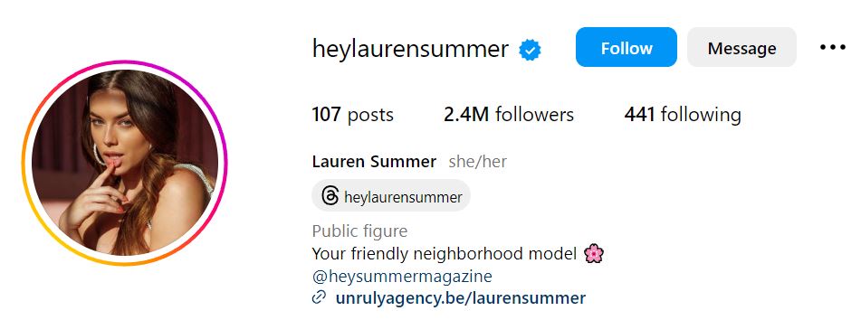 Lauren Summer's Instagram accoun