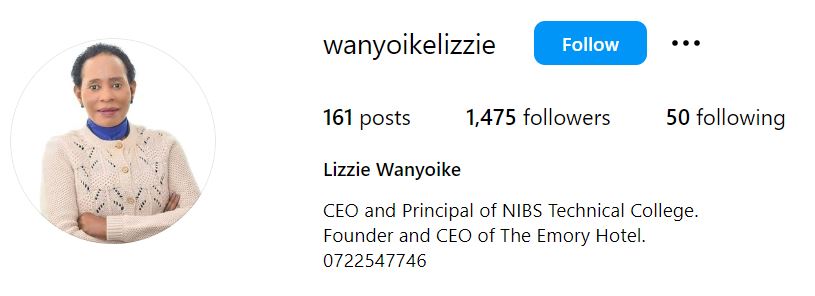 Lizzie Wanyoike's Instagram account