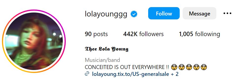 Lola Young's Instagram account