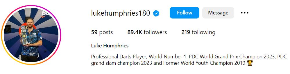 Luke Humphries' Instagram account