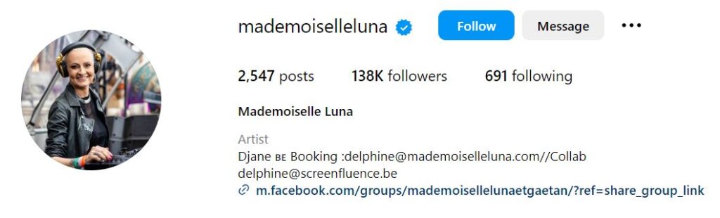 Mademoiselle Luna's Instagram account