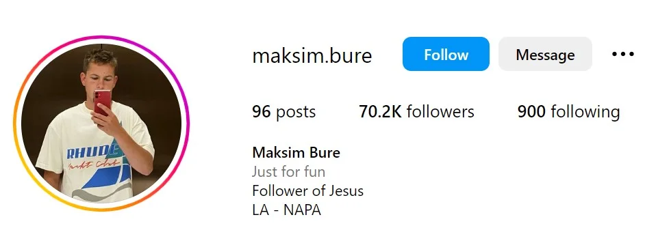 Maksim Valerievich Bure's Instagram account