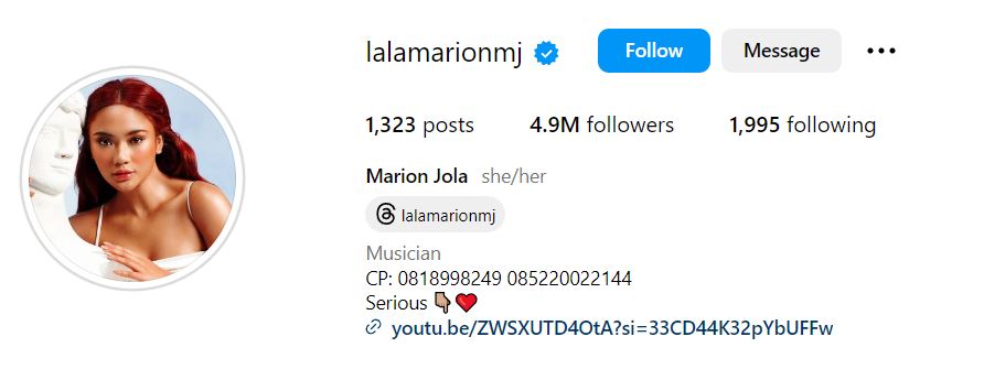 Marion Jola's Instagram account