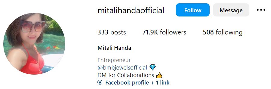 Mitali Handa's Instagram account
