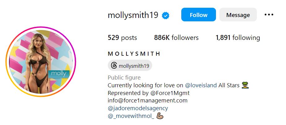 Molly Smith's Instagram account