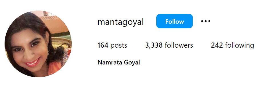 Namrata Goyal's Instagram account