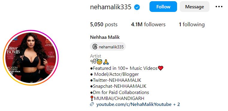 Neha Malik's Instagram account