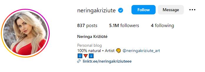Neringa Kriziute's Instagram account