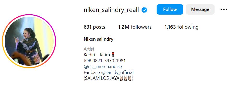 Niken Salindry's Instagram account