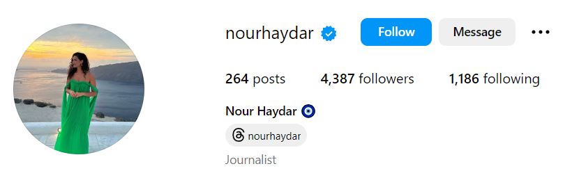Nour Haydar's Instagram account