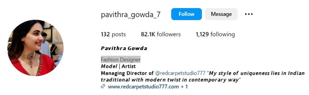 Pavithra Gowda's Instagram account