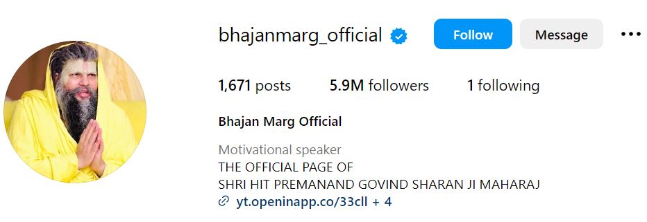 Premanand Ji Maharaj's Instagram account