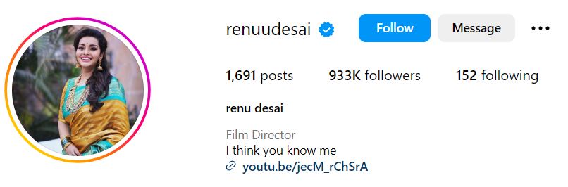 Renu Desai's Instagram account