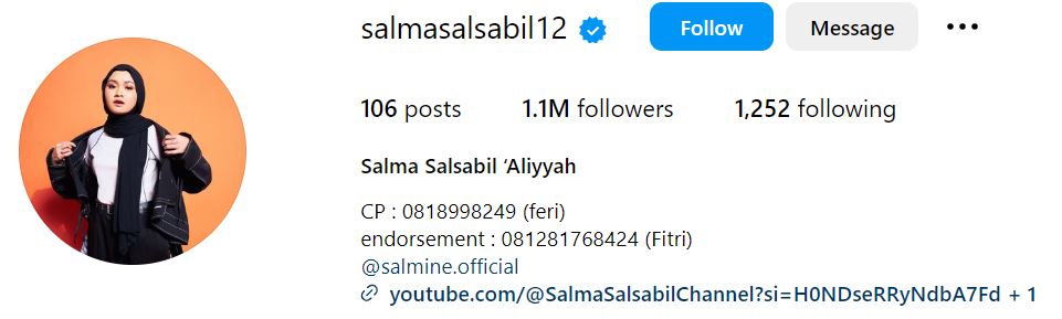 Salma Salsabil's Instagram account