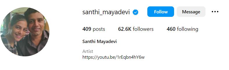 Santhi Mayadevi's Instagram account