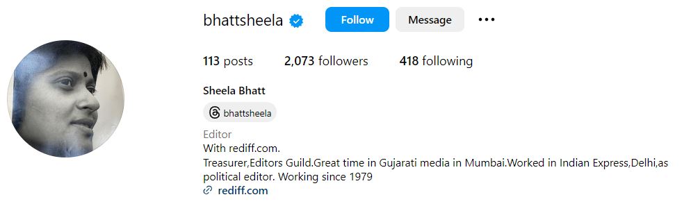 Sheela Bhatt's Instagram account