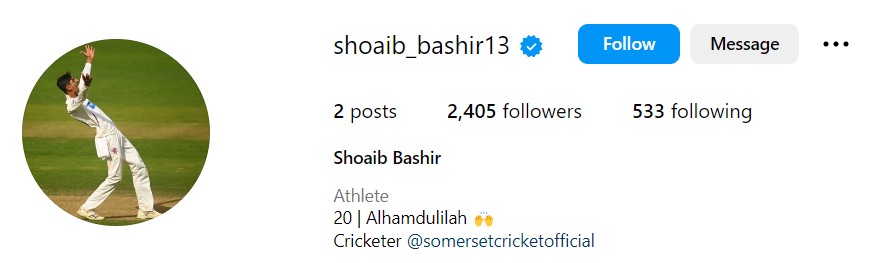 Shoaib Bashir's Instagram account