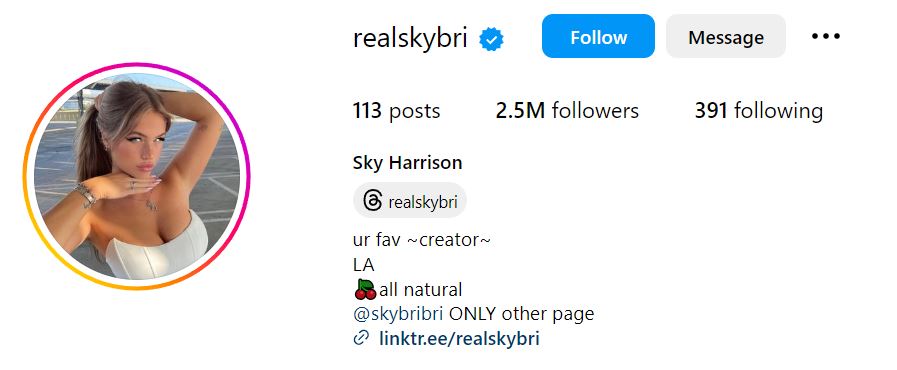 Sky Harrison's Instagram account