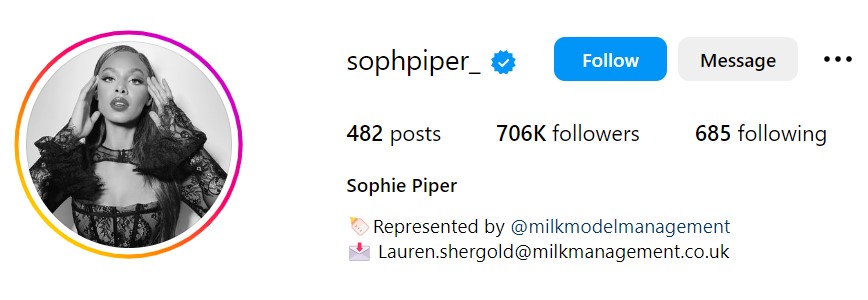 Sophie Piper's Instagram account