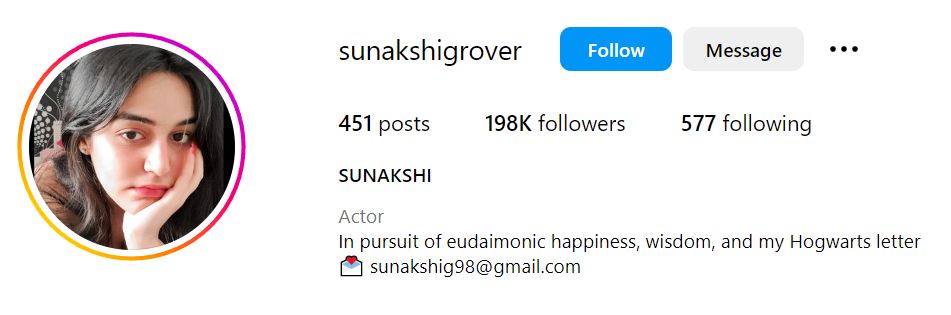Sunakshi Grover's Instagram account