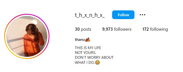 Thanuja's Instagram account
