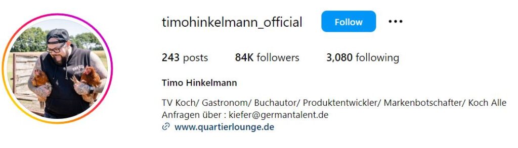 Timo Hinkelmann's Instagram account