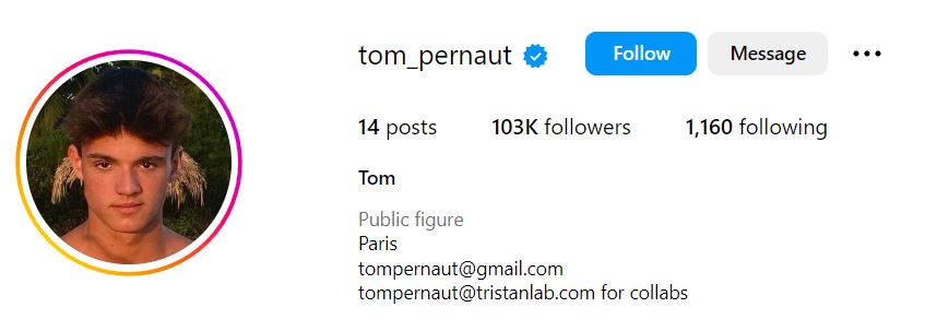 Tom Pernaut's Instagram account