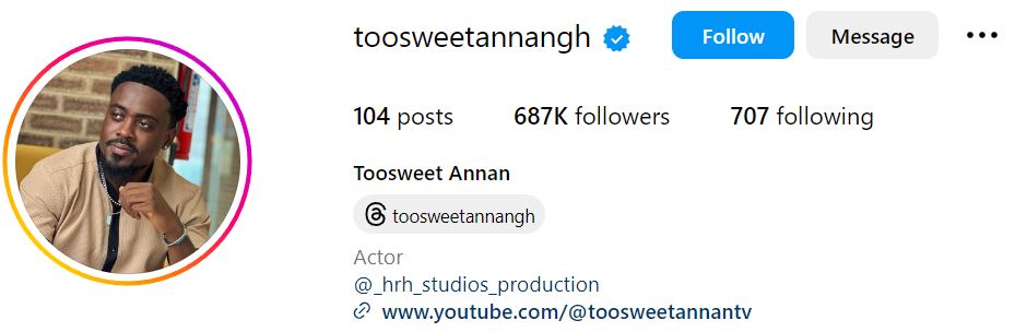 Toosweet Annan's Instagram account