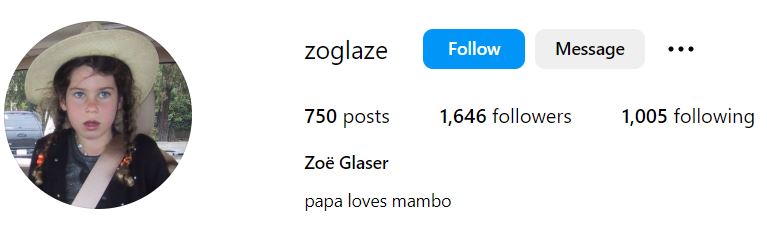 Zoe Glaser's Instagram account