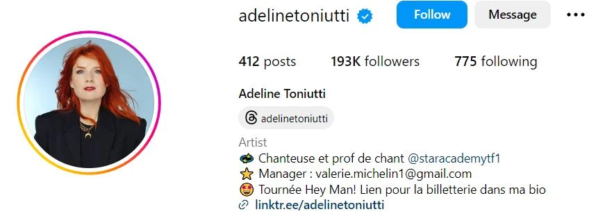 Adeline Toniutti's Instagram account