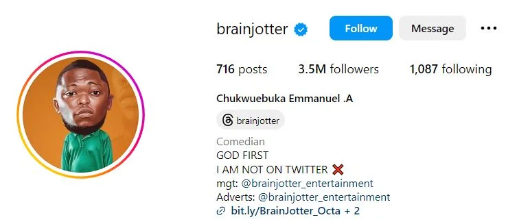 Brain Jotter's IG Profile