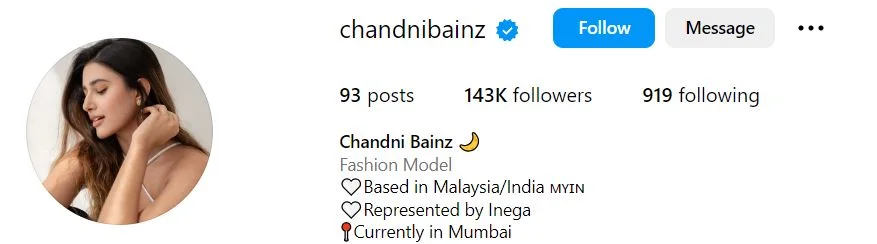 Chandni Bainz's IG profile
