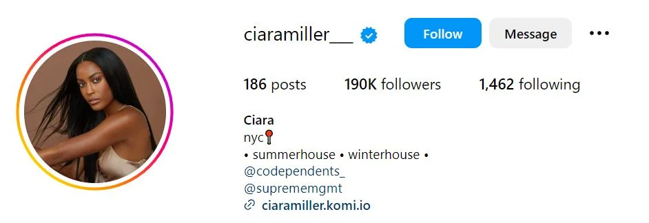 Ciara Miller's Insagram account