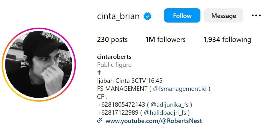 Cinta Brian's Instagram account
