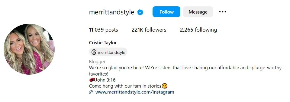 Cristie Taylor's Instagram account
