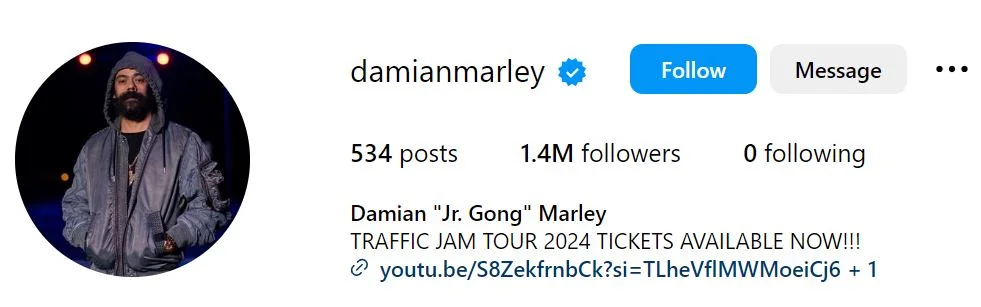 Damian Marley's Instagram account